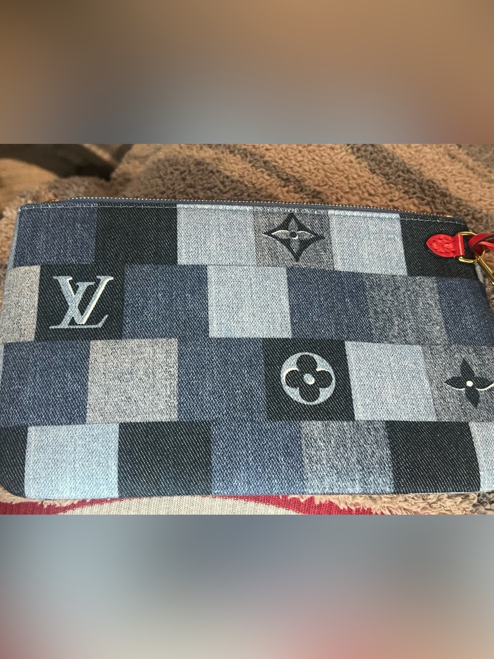 Louis Vuitton Limited Edition Neverfull Denim Patchwork Pouch Pochette Wristlet